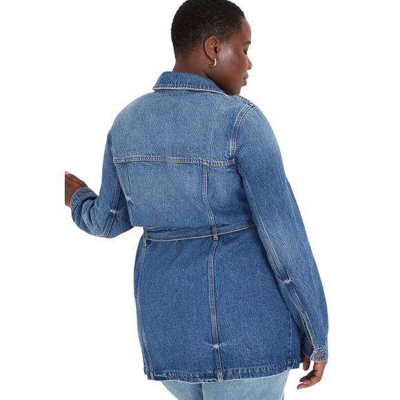 Lane Bryant NWT Womens Blue Denim Belted Trucker Jean Jacket Long Plus Size 18 - Picture 14 of 16